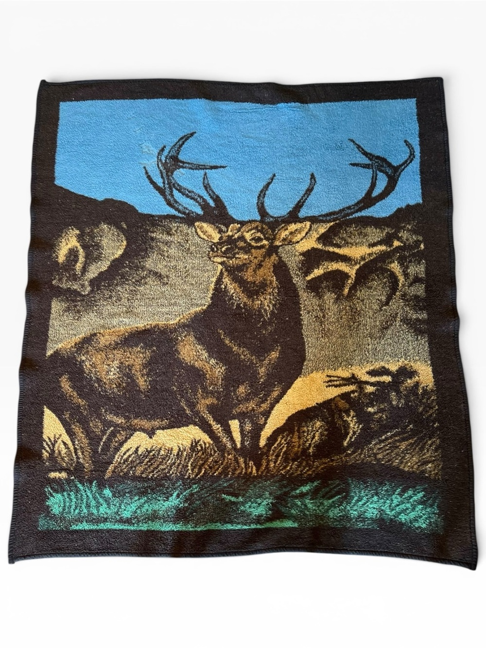 Vintage San Marcos Hi Pile Fleece Blanket Deer Buck 60”x 80”